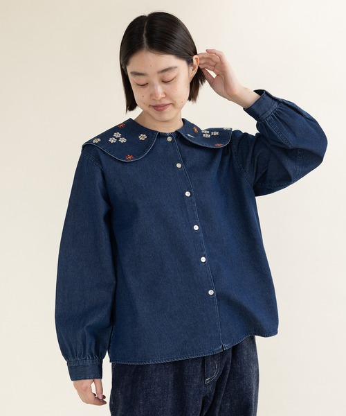 PAR ICI(パーリッシィ)の「アリッサム刺繍 フラットカラーブラウス(シャツ/ブラウス・レディース・ネイビー/ホワイト・FREE)」の3枚目の写真
