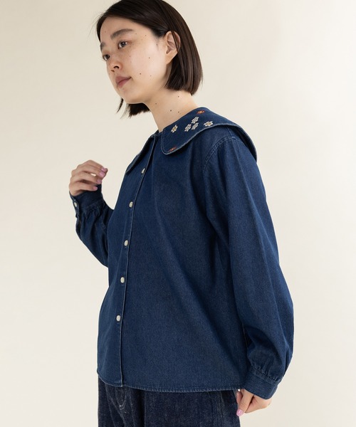PAR ICI(パーリッシィ)の「アリッサム刺繍 フラットカラーブラウス(シャツ/ブラウス・レディース・ネイビー/ホワイト・FREE)」の5枚目の写真