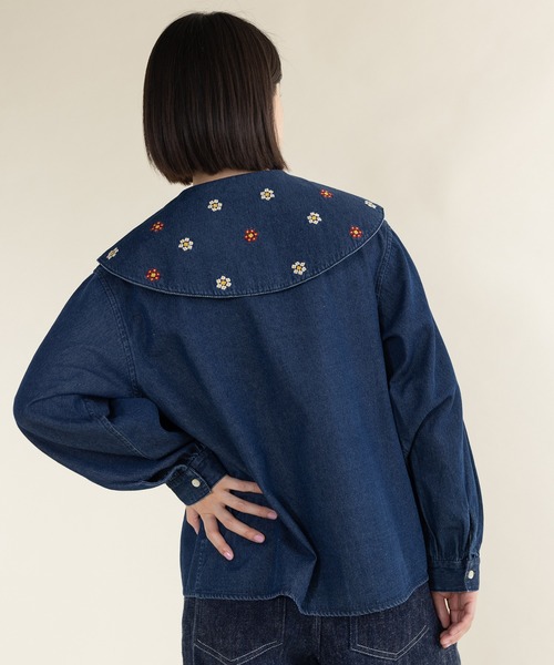 PAR ICI(パーリッシィ)の「アリッサム刺繍 フラットカラーブラウス(シャツ/ブラウス・レディース・ネイビー/ホワイト・FREE)」の7枚目の写真