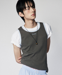 DRUNKTXT（ドランクテキスト）の「[Drunktxt x Khaki Studio] Layered Two-Tone Tank Top [Sky Blue/Charcoal]（Tシャツ/カットソー）」