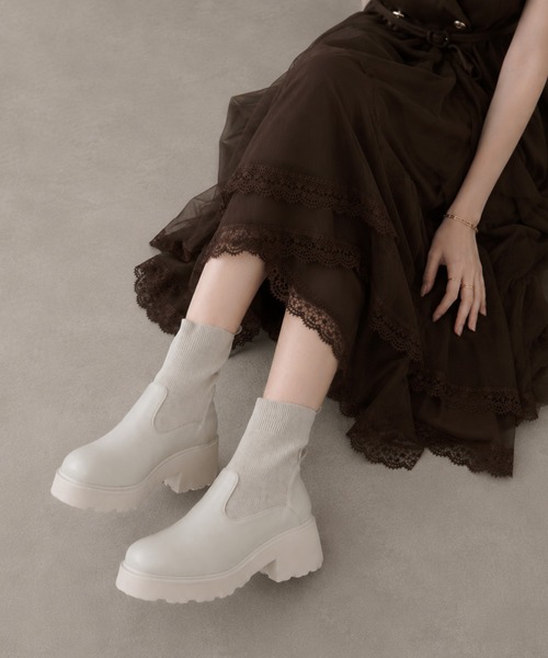coca(ANDEX shoes product)(コカ)の「リブニット デザインヒール ブーツ(ブーツ・レディース・ブラック/ホワイト・LARGE)」の10枚目の写真