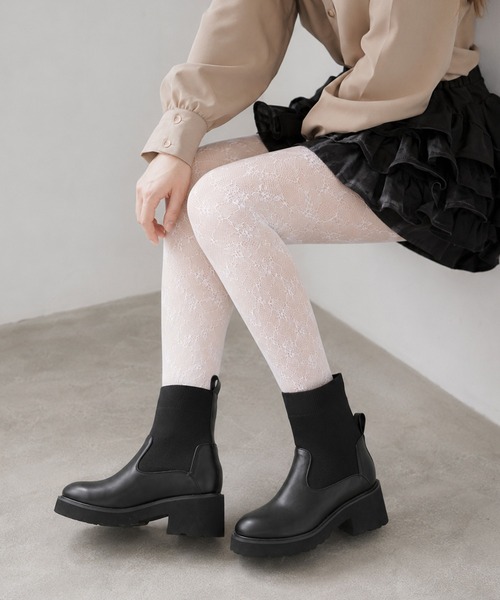 coca(ANDEX shoes product)(コカ)の「リブニット デザインヒール ブーツ(ブーツ・レディース・ブラック/ホワイト・LARGE)」の4枚目の写真