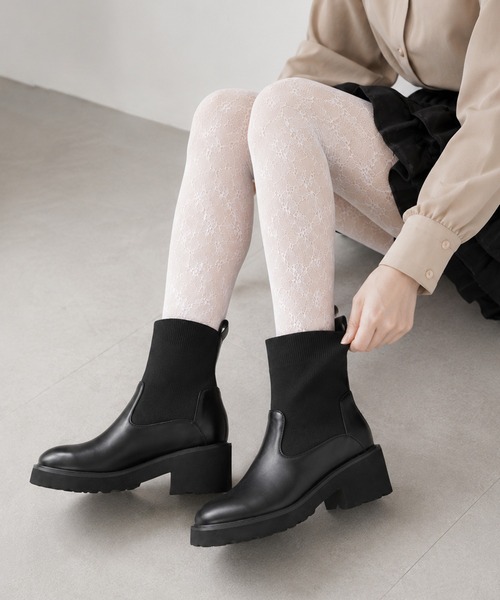 coca(ANDEX shoes product)(コカ)の「リブニット デザインヒール ブーツ(ブーツ・レディース・ブラック/ホワイト・LARGE)」の5枚目の写真