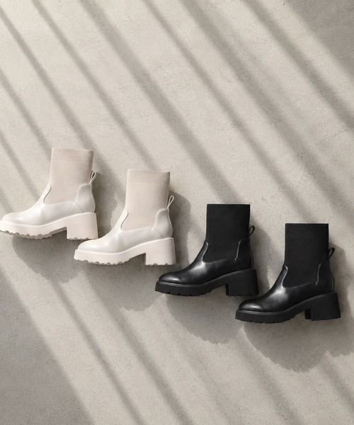 coca(ANDEX shoes product)(コカ)の「リブニット デザインヒール ブーツ(ブーツ・レディース・ブラック/ホワイト・LARGE)」の7枚目の写真