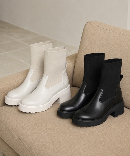 coca(ANDEX shoes product)(コカ)の「リブニット デザインヒール ブーツ(ブーツ・レディース・ブラック/ホワイト・LARGE)」の8枚目の写真