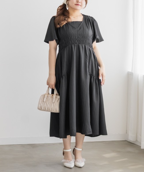 CLETTE(クレット)の「ウエストギャザーフレアワンピース(ワンピース・レディース・ブラック/ブラウン/アイボリー・LL/3L/4L)」の10枚目の写真