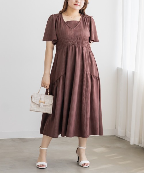 CLETTE(クレット)の「ウエストギャザーフレアワンピース(ワンピース・レディース・ブラック/ブラウン/アイボリー・LL/3L/4L)」の13枚目の写真