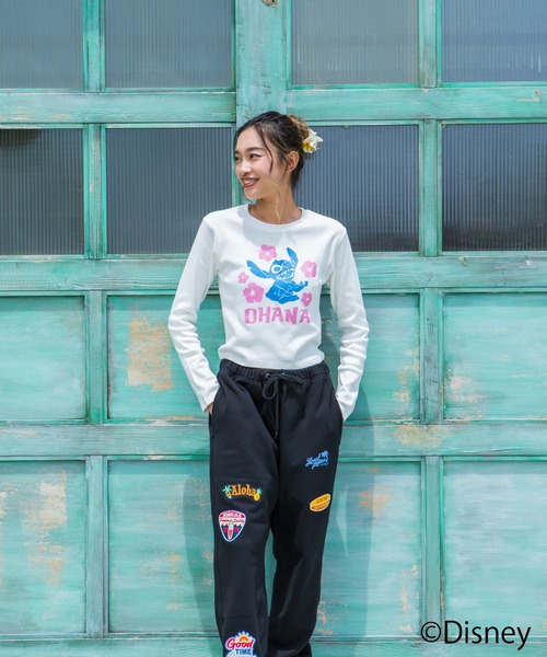 LOCALMOTION HAWAII(ローカルモーション ハワイ)の「ハワイ&リゾートスティッチハイビスカスミニ長袖Tシャツ(Tシャツ/カットソー・レディース・ブラック/ホワイト・FREE)」の12枚目の写真