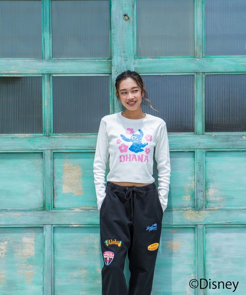 LOCALMOTION HAWAII(ローカルモーション ハワイ)の「ハワイ&リゾートスティッチハイビスカスミニ長袖Tシャツ(Tシャツ/カットソー・レディース・ブラック/ホワイト・FREE)」の13枚目の写真