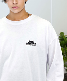 ワイド 刺繍 ワンポイント 長袖Tシャツ
