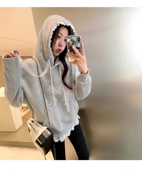 Ritzy(リッツィー)の「レーストリム ガーリーフードパーカー(パーカー・レディース・グレー・M)」の16枚目の写真