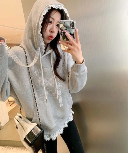 Ritzy(リッツィー)の「レーストリム ガーリーフードパーカー(パーカー・レディース・グレー・M)」の17枚目の写真