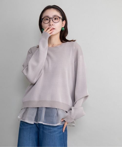 lodie(ロディ)の「クルーニット×裾オーガンジータンク【セットアイテム】(ニット/セーター・レディース・ブラック/グレイッシュベージュ/チャコールグレー・FREE)」の3枚目の写真