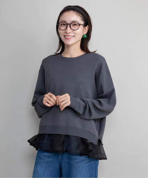 lodie(ロディ)の「クルーニット×裾オーガンジータンク【セットアイテム】(ニット/セーター・レディース・ブラック/グレイッシュベージュ/チャコールグレー・FREE)」の2枚目の写真