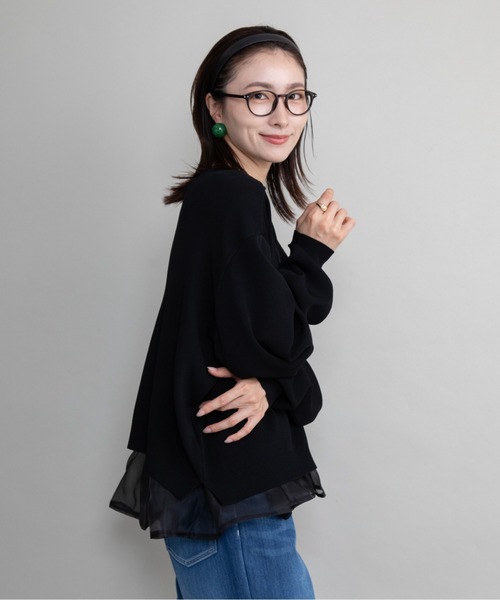 lodie(ロディ)の「クルーニット×裾オーガンジータンク【セットアイテム】(ニット/セーター・レディース・ブラック/グレイッシュベージュ/チャコールグレー・FREE)」の1枚目の写真