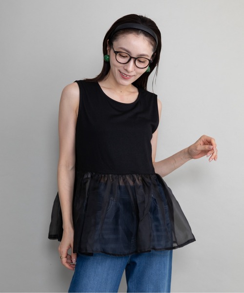 lodie(ロディ)の「クルーニット×裾オーガンジータンク【セットアイテム】(ニット/セーター・レディース・ブラック/グレイッシュベージュ/チャコールグレー・FREE)」の6枚目の写真