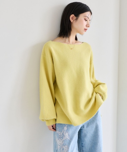 mysty woman(ミスティウーマン)の「12Gラクーン混ボートネックプルオーバー 670148(ニット/セーター・レディース・アイボリー/ブラック/イエロー/ブルー系その他・FREE)」の8枚目の写真
