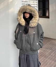 ファーフード付き裏フェイクファーブルゾン