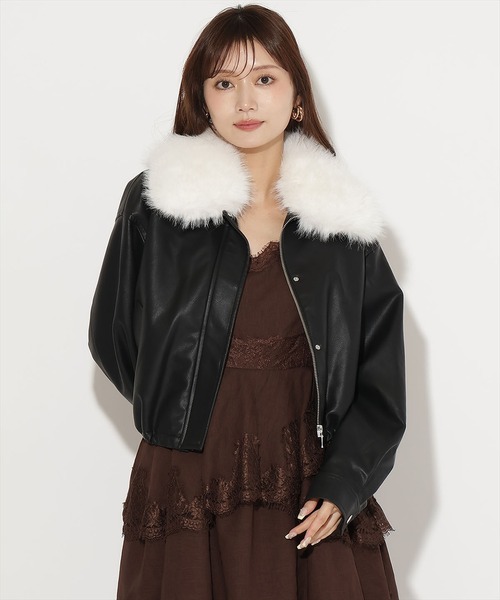 AND COUTURE(アンドクチュール)の「取り外しファー襟フェイクレザーブルゾン(ブルゾン・レディース・ブラック/ブラウン/アイボリー・FREE)」の11枚目の写真
