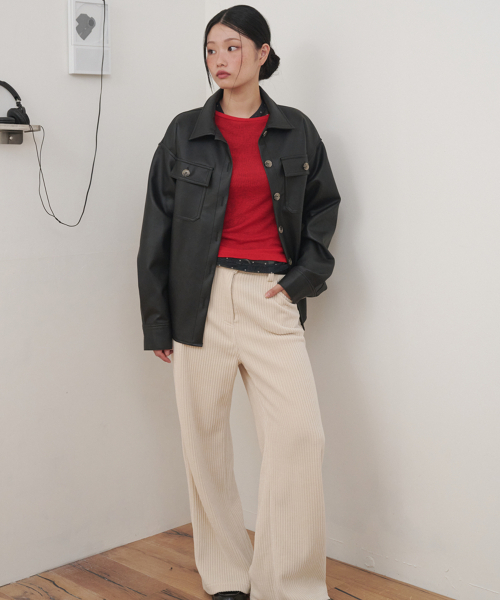 OPENING SUNSHINE(オープニングサンシャイン)の「ベルト付きボタンポイントレザーシャツ ブラック(シャツ/ブラウス・レディース・その他・FREE)」の4枚目の写真