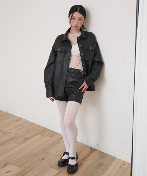 OPENING SUNSHINE(オープニングサンシャイン)の「ベルト付きボタンポイントレザーシャツ ブラック(シャツ/ブラウス・レディース・その他・FREE)」の5枚目の写真