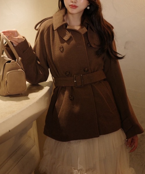 rienda(リエンダ)の「トレンチディテールショートコート 秋服 冬服(トレンチコート・レディース・ブラック/グレー/ブラウン・SMALL/MEDIUM)」の1枚目の写真