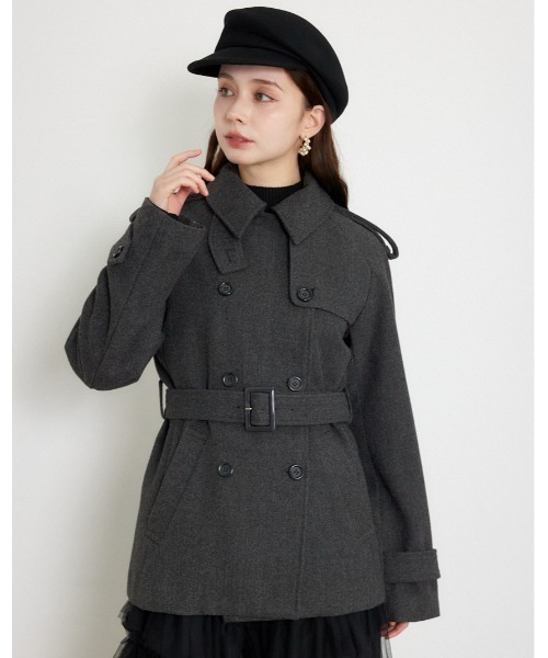 rienda(リエンダ)の「トレンチディテールショートコート 秋服 冬服(トレンチコート・レディース・ブラック/グレー/ブラウン・SMALL/MEDIUM)」の3枚目の写真