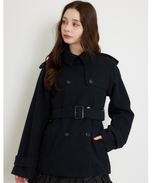 rienda(リエンダ)の「トレンチディテールショートコート 秋服 冬服(トレンチコート・レディース・ブラック/グレー/ブラウン・SMALL/MEDIUM)」の2枚目の写真