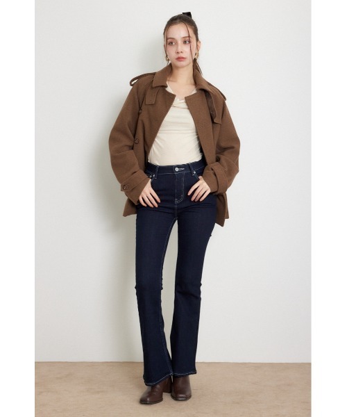 rienda(リエンダ)の「トレンチディテールショートコート 秋服 冬服(トレンチコート・レディース・ブラック/グレー/ブラウン・SMALL/MEDIUM)」の5枚目の写真