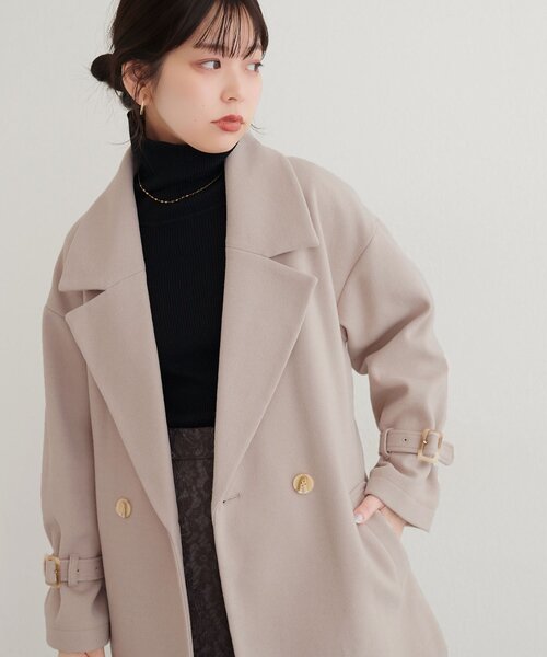natural couture(ナチュラルクチュール)の「ベルト付きミドル丈コート(その他アウター・レディース・サックスブルー/モカ/ブラウン/ミント/オフホワイト/ネイビー/チャコールグレー/グレイッシュベージュ/ブルー/ブラック・FREE)」の7枚目の写真