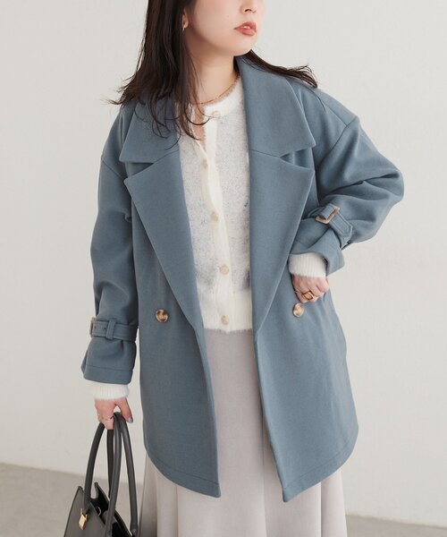 natural couture(ナチュラルクチュール)の「ベルト付きミドル丈コート(その他アウター・レディース・サックスブルー/モカ/ブラウン/ミント/オフホワイト/ネイビー/チャコールグレー/グレイッシュベージュ/ブルー/ブラック・FREE)」の10枚目の写真