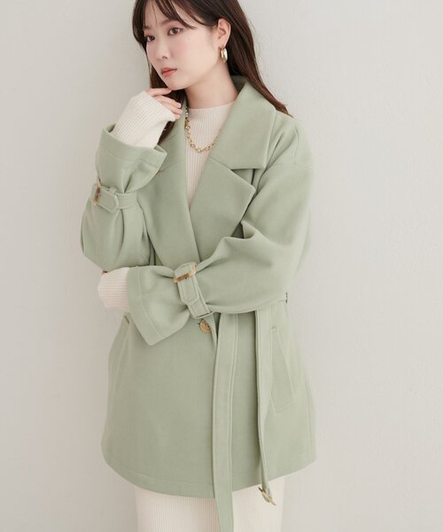 natural couture(ナチュラルクチュール)の「ベルト付きミドル丈コート(その他アウター・レディース・サックスブルー/モカ/ブラウン/ミント/オフホワイト/ネイビー/チャコールグレー/グレイッシュベージュ/ブルー/ブラック・FREE)」の8枚目の写真
