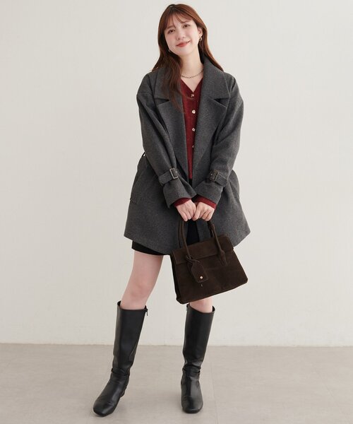 natural couture(ナチュラルクチュール)の「ベルト付きミドル丈コート(その他アウター・レディース・サックスブルー/モカ/ブラウン/ミント/オフホワイト/ネイビー/チャコールグレー/グレイッシュベージュ/ブルー/ブラック・FREE)」の21枚目の写真
