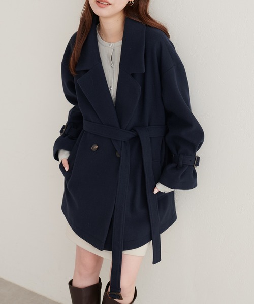natural couture(ナチュラルクチュール)の「ベルト付きミドル丈コート(その他アウター・レディース・サックスブルー/モカ/ブラウン/ミント/オフホワイト/ネイビー/チャコールグレー/グレイッシュベージュ/ブルー/ブラック・FREE)」の1枚目の写真