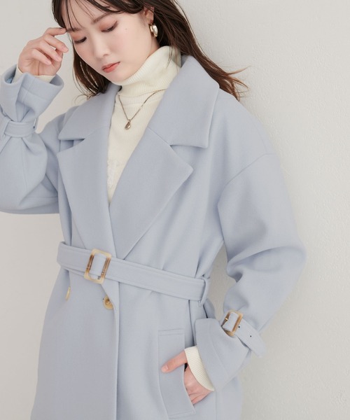 natural couture(ナチュラルクチュール)の「ベルト付きミドル丈コート(その他アウター・レディース・サックスブルー/モカ/ブラウン/ミント/オフホワイト/ネイビー/チャコールグレー/グレイッシュベージュ/ブルー/ブラック・FREE)」の9枚目の写真