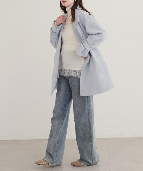natural couture(ナチュラルクチュール)の「ベルト付きミドル丈コート(その他アウター・レディース・サックスブルー/モカ/ブラウン/ミント/オフホワイト/ネイビー/チャコールグレー/グレイッシュベージュ/ブルー/ブラック・FREE)」の18枚目の写真