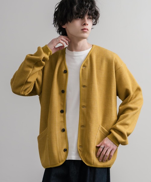 Audience(オーディエンス)の「Upscape Audience アップスケープオーディエンス 日本製ウールビックワッフルニットソーノーカラーアーミーカーディガン AUD7290(カーディガン/ボレロ・メンズ・ブラック/サックスブルー/チャコール/杢グレー/マスタード・M/L)」の21枚目の写真