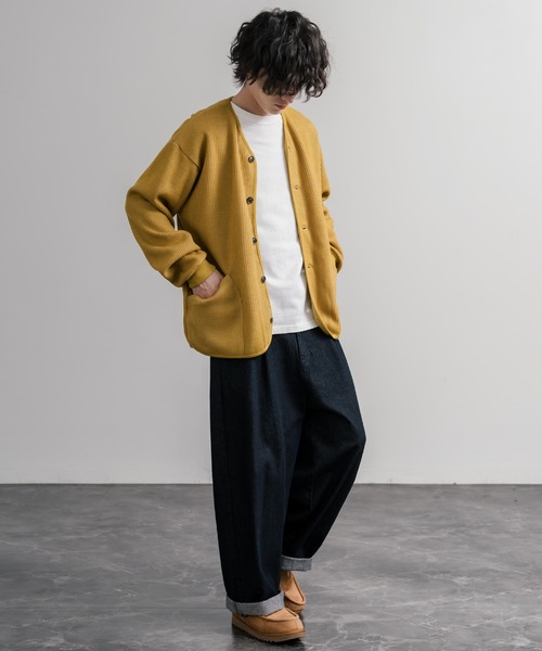 Audience(オーディエンス)の「Upscape Audience アップスケープオーディエンス 日本製ウールビックワッフルニットソーノーカラーアーミーカーディガン AUD7290(カーディガン/ボレロ・メンズ・ブラック/サックスブルー/チャコール/杢グレー/マスタード・M/L)」の22枚目の写真