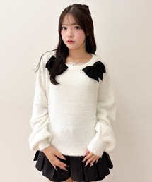WEGO（ウィゴー）の「WEGO/【26年秋冬新作】パールドットリボンフェザータッチニット（ニット/セーター・レディース）」
