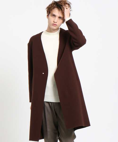 ABAHOUSE（アバハウス）の「メルトンノーカラーコート（チェスターコート・メンズ・ネイビー/ブラウン・46/48）」の2枚目の写真