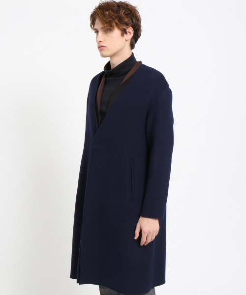ABAHOUSE（アバハウス）の「メルトンノーカラーコート（チェスターコート・メンズ・ネイビー/ブラウン・46/48）」の5枚目の写真