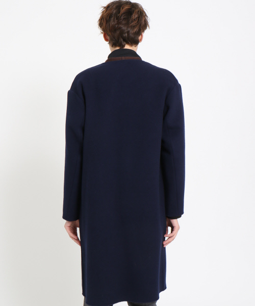 ABAHOUSE（アバハウス）の「メルトンノーカラーコート（チェスターコート・メンズ・ネイビー/ブラウン・46/48）」の6枚目の写真
