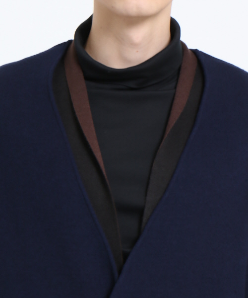 ABAHOUSE（アバハウス）の「メルトンノーカラーコート（チェスターコート・メンズ・ネイビー/ブラウン・46/48）」の7枚目の写真