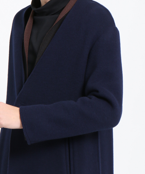 ABAHOUSE（アバハウス）の「メルトンノーカラーコート（チェスターコート・メンズ・ネイビー/ブラウン・46/48）」の9枚目の写真