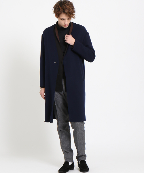 ABAHOUSE（アバハウス）の「メルトンノーカラーコート（チェスターコート・メンズ・ネイビー/ブラウン・46/48）」の12枚目の写真