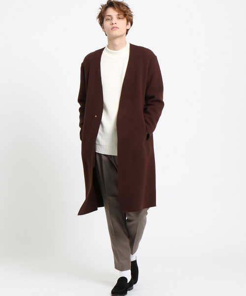 ABAHOUSE（アバハウス）の「メルトンノーカラーコート（チェスターコート・メンズ・ネイビー/ブラウン・46/48）」の11枚目の写真