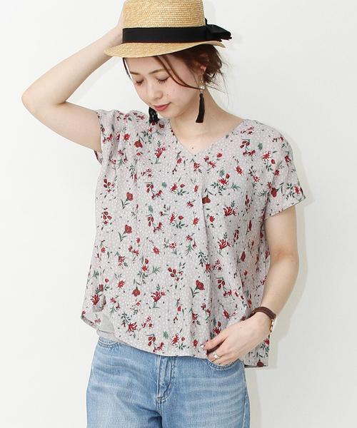 coen（コーエン）の「ヴィンテージサテンフラワープリントバックリボンブラウス（シャツ/ブラウス・レディース・グレー/ネイビー・FREE）」の2枚目の写真