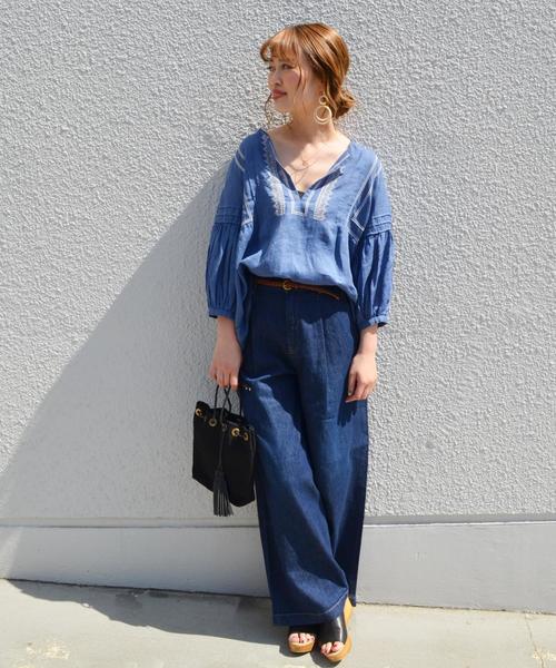 SHIPS（シップス）の「エンブロイダリースキッパーブラウス◇（シャツ/ブラウス・レディース・ロイヤルブルー/イエロー系その他/オフホワイト・ONE SIZE）」の6枚目の写真