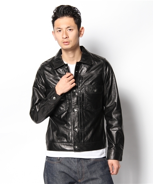 LUI’S◆デニムスタイル/S/レザー/ジャケット/羊革/ボタンジャケット/無地/ライトアウター/革ジャン レザーカラーデニムボンバージャケット | Lui\u0027s(ルイス)メンズ | PAL