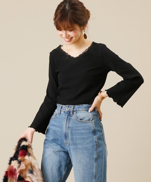 natural couture(ナチュラルクチュール)の「衿レースワッフルプルオーバー(Tシャツ/カットソー・レディース・オフホワイト/キャメル/レッド/ブラック・FREE)」の2枚目の写真